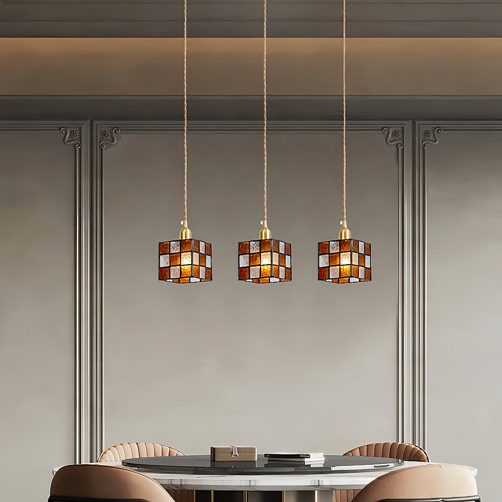 Nordic Creative Rubik’s Cube Small Glass Chandelier For Kitchen Island