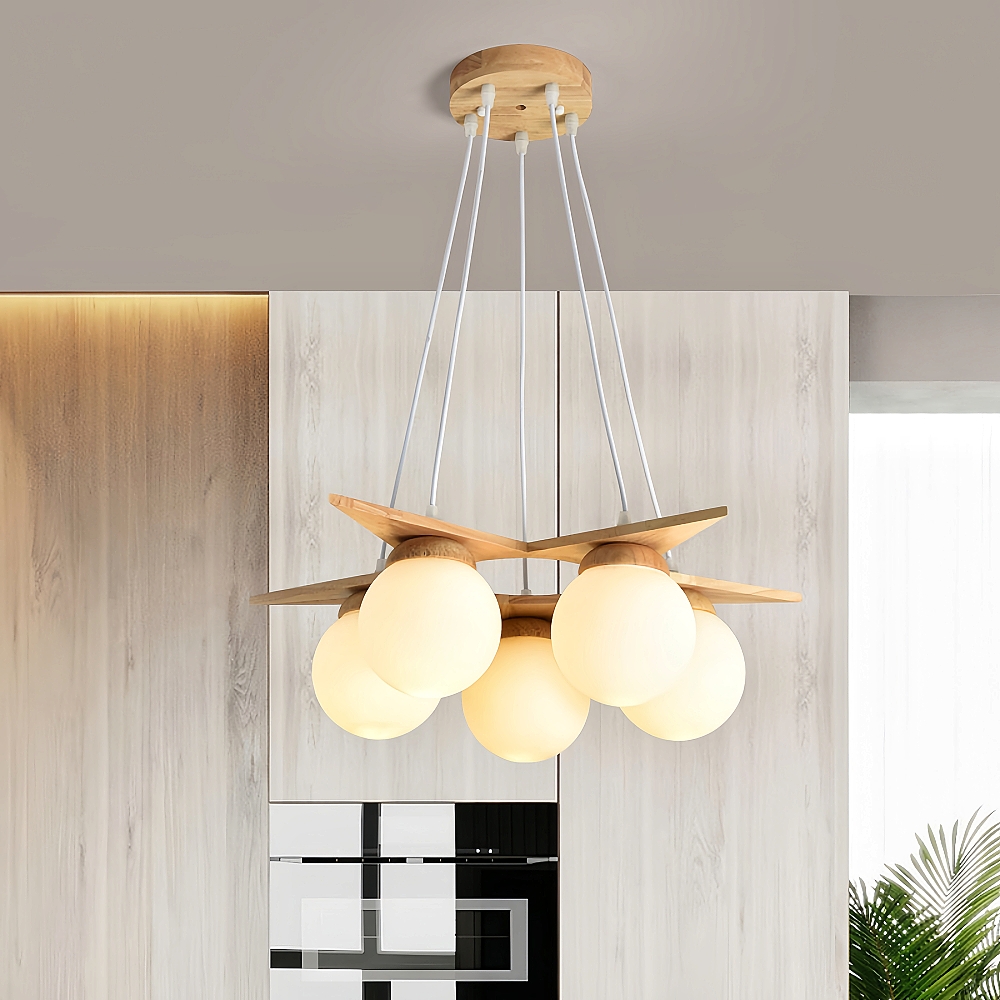Nordic Creative Personalized Solid Wood Windmill Shaped Pendant Light