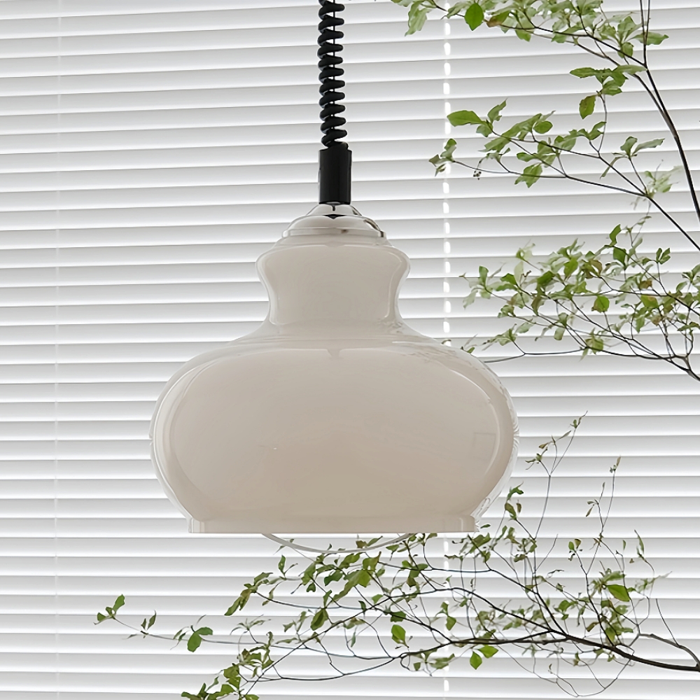 French Retro Cream Style Gourd Shaped Glass Art Pendant Light