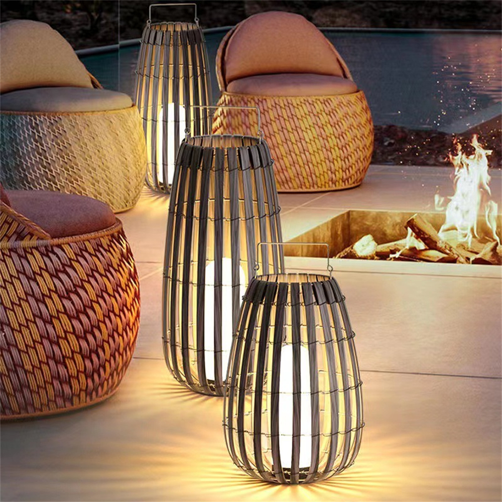 Outdoor Rattan Villa Garden Lawn Light Balcony Floor Lamp