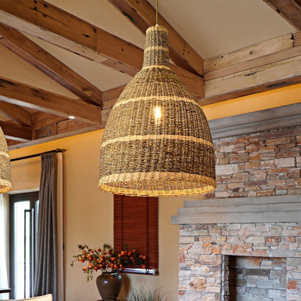Japanese Style Wabi-sabi Rattan Hanging Chandelier Restaurant Pendant Light