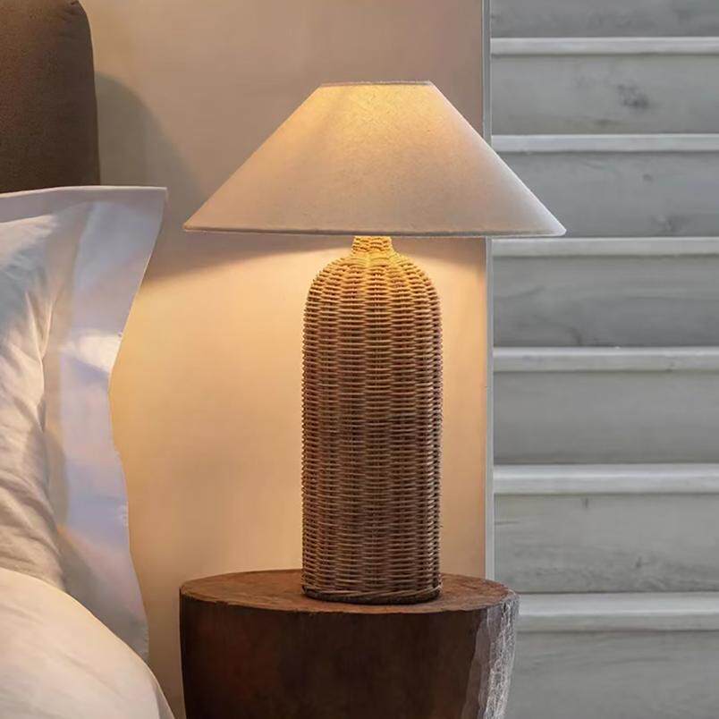 Rustic Woven Table Lamps with Natural Bamboo Material Light