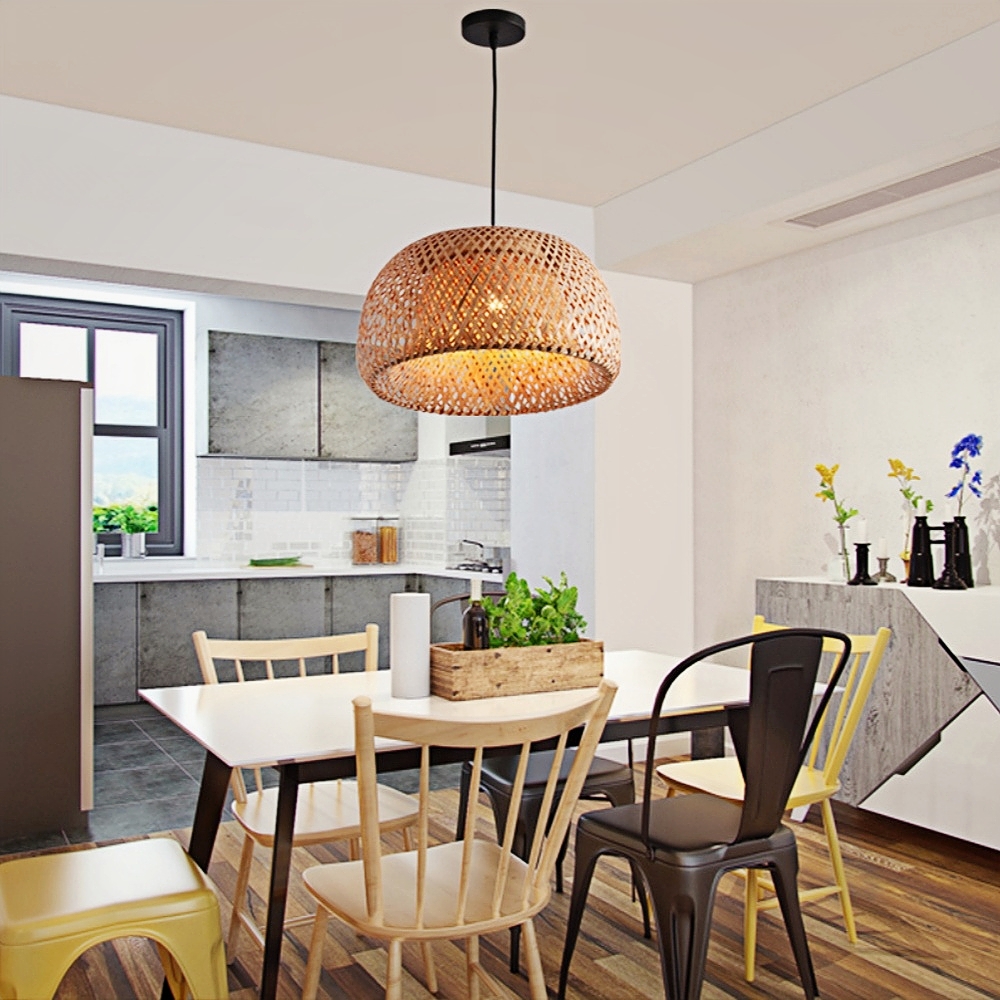 Rural Style Handmade Woven Double-Layer Bamboo Pendant Light And Ceiling Light