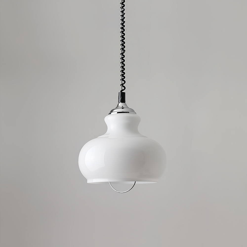 French Retro Cream Style Gourd Shaped Glass Art Pendant Light