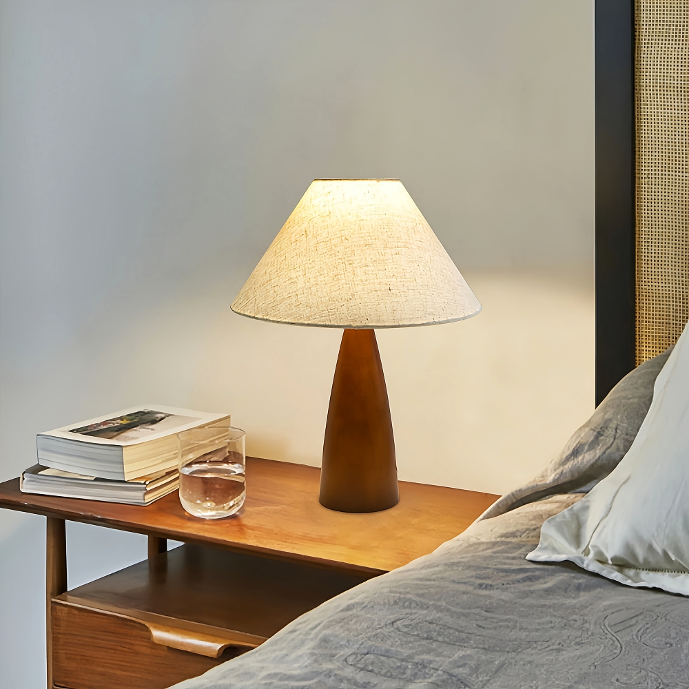 Wabi Sabi Style Retro Solid Wood Fabric High-End Desk Lamp