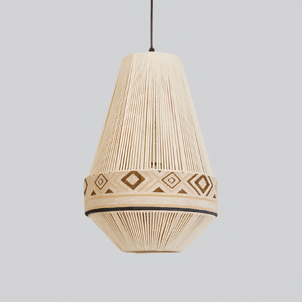 Bohemian Retro Style Hemp Rope Fabric Woven Pendant Light Bedroom