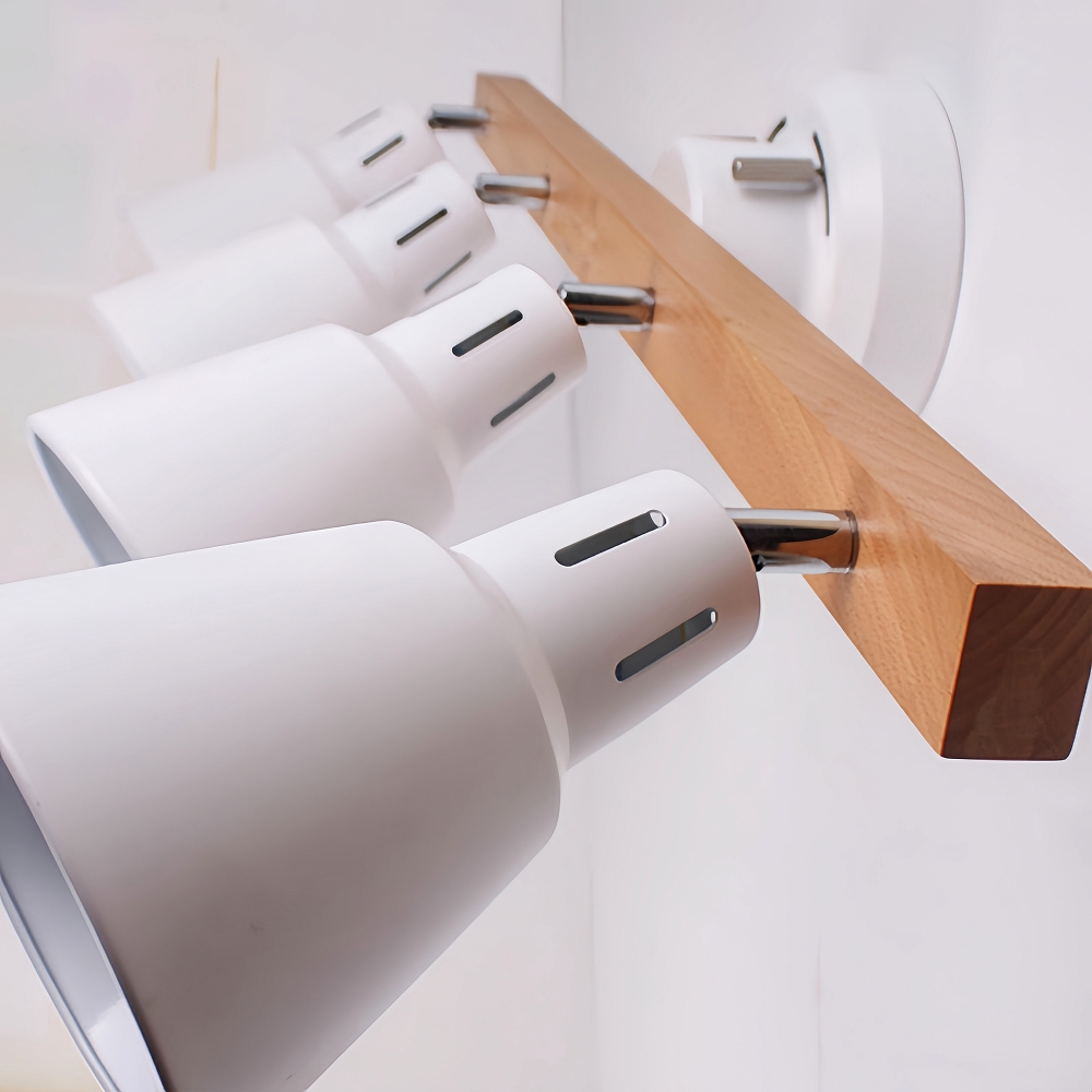 Japanese Style Solid Wood Track Multi Head Ceiling Light