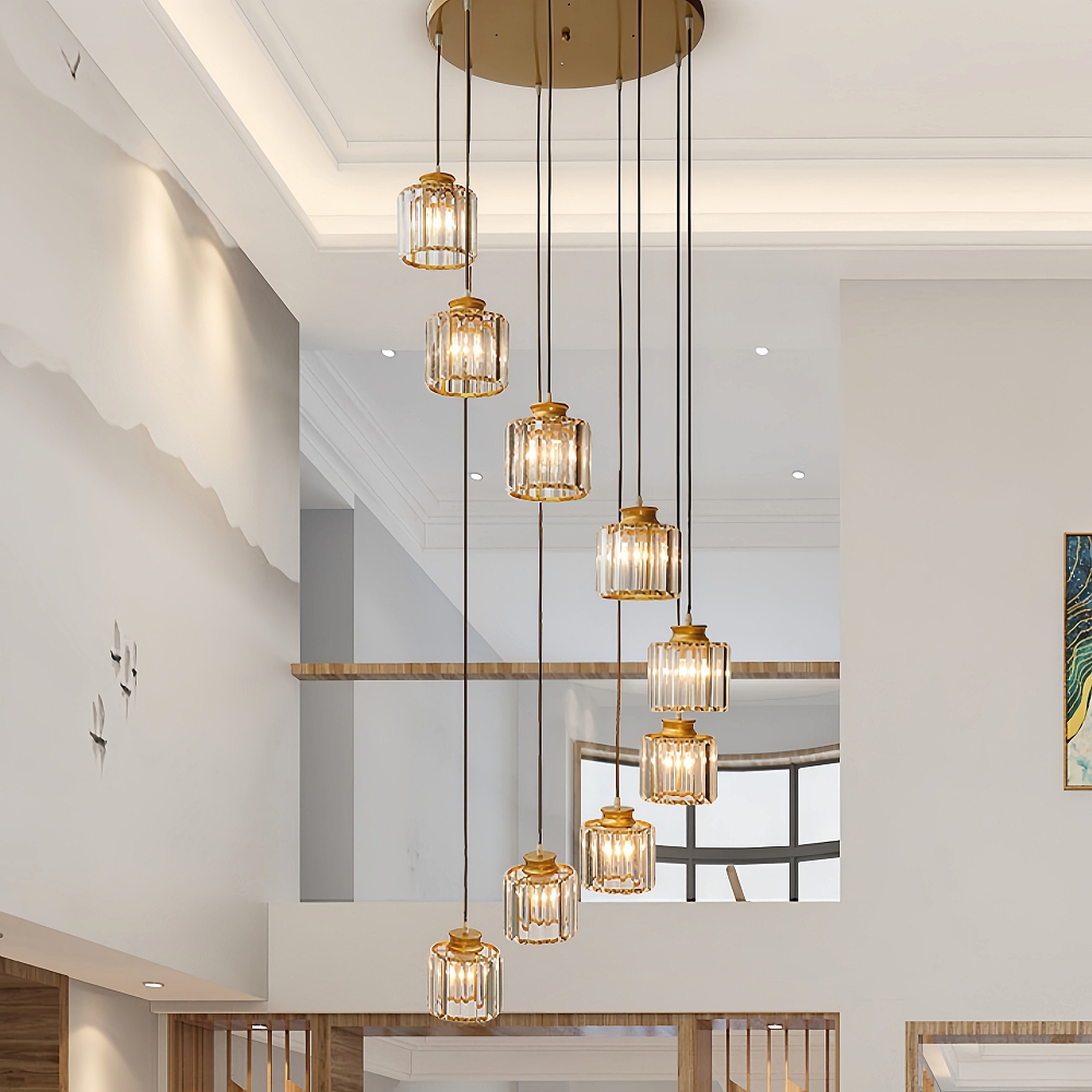 Modern Minimalist LED Crystal Chandelier Creative Duplex Staircase Villa Living Room Lighting Fixtures