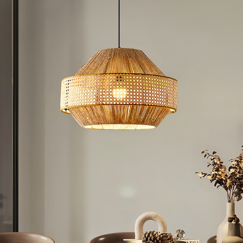 Japanese Wabi Sabi Style Retro Hemp Rope Rattan Woven Pendant Light