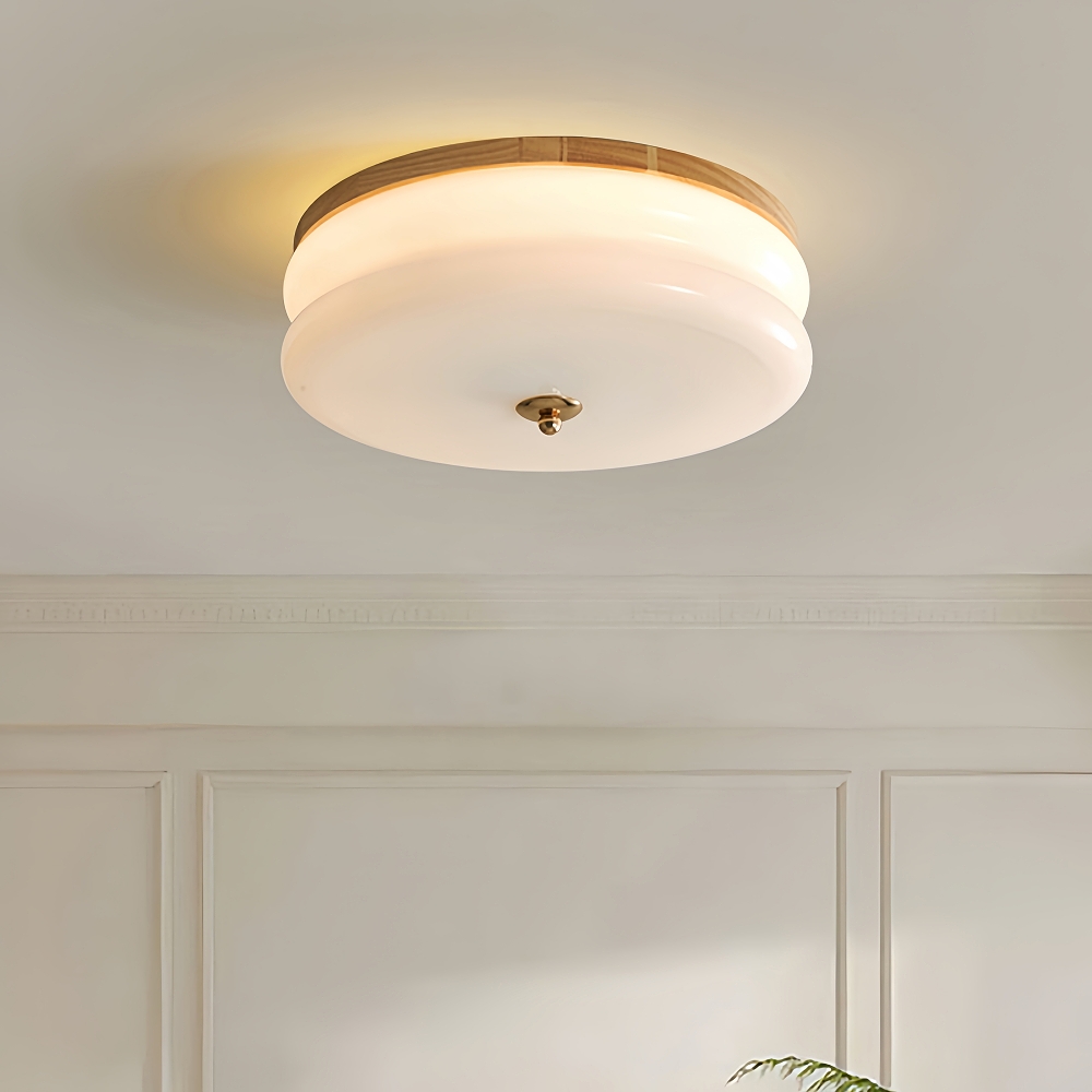 Modern Cream Style Bedroom Lamp French Wooden Glass Foyer Ceiling Light