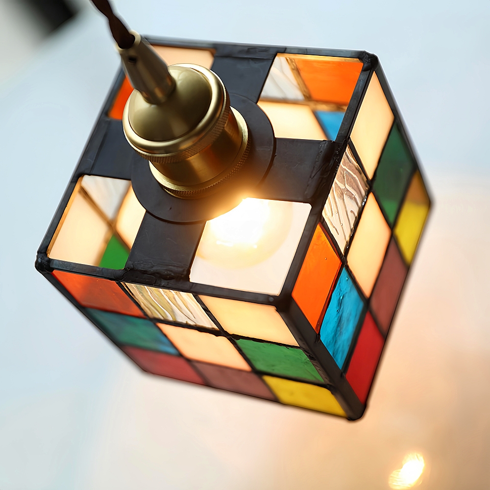 Nordic Creative Rubik’s Cube Small Glass Chandelier For Kitchen Island