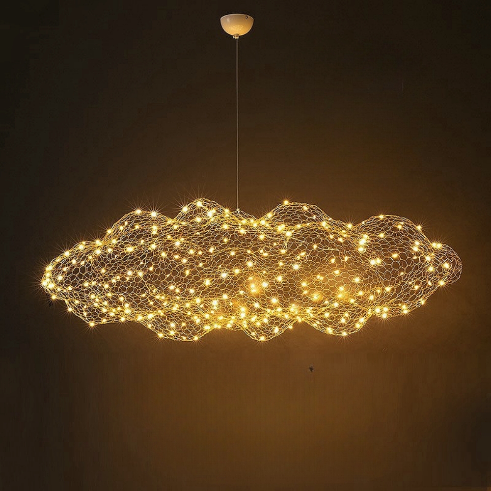 Nordic Chandelier Creative Cloud Pendant Light Gypsophila Metal Mesh Cloud Lamp