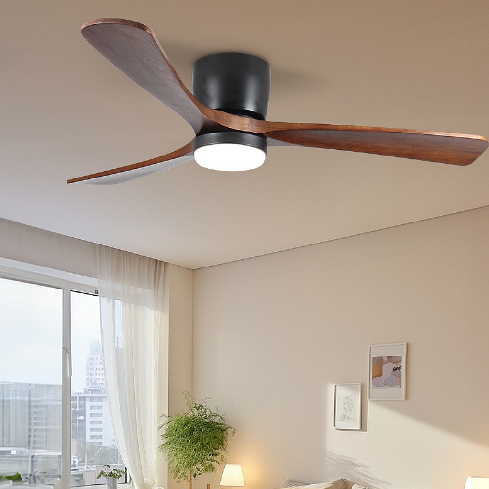 Nordic Style Solid Wood Ceiling Fan Light Variable Frequency Adjustable Speed Living Room Light