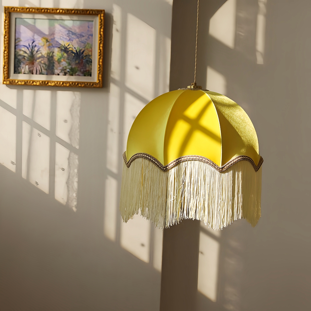 Boho Room Decorative Tassel Chandelier Modern Elegant Lemon Yellow Fabric Pendant Lights