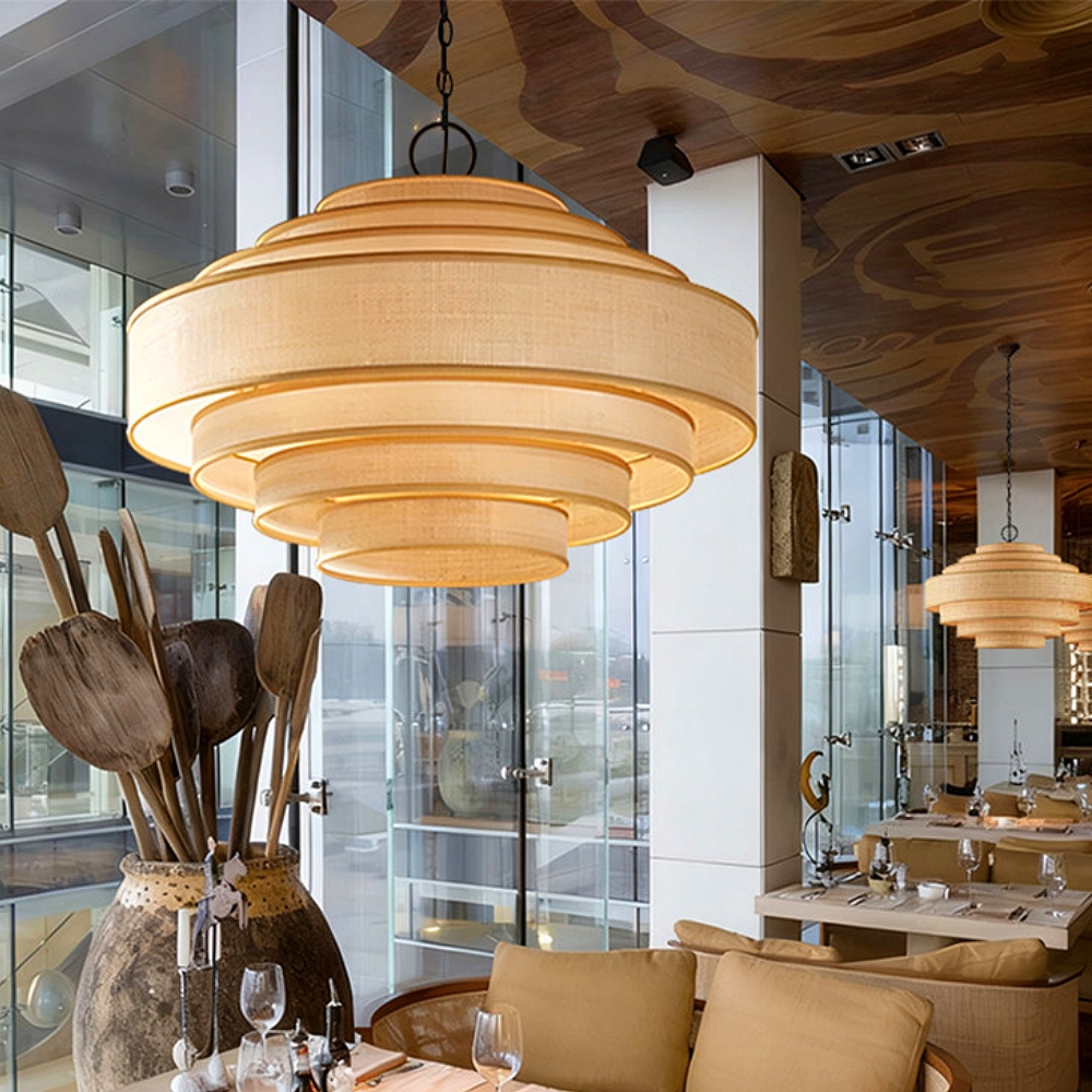 Japanese Vintage Multi-Layer Fabric Pendant Light Restaurant Ambience