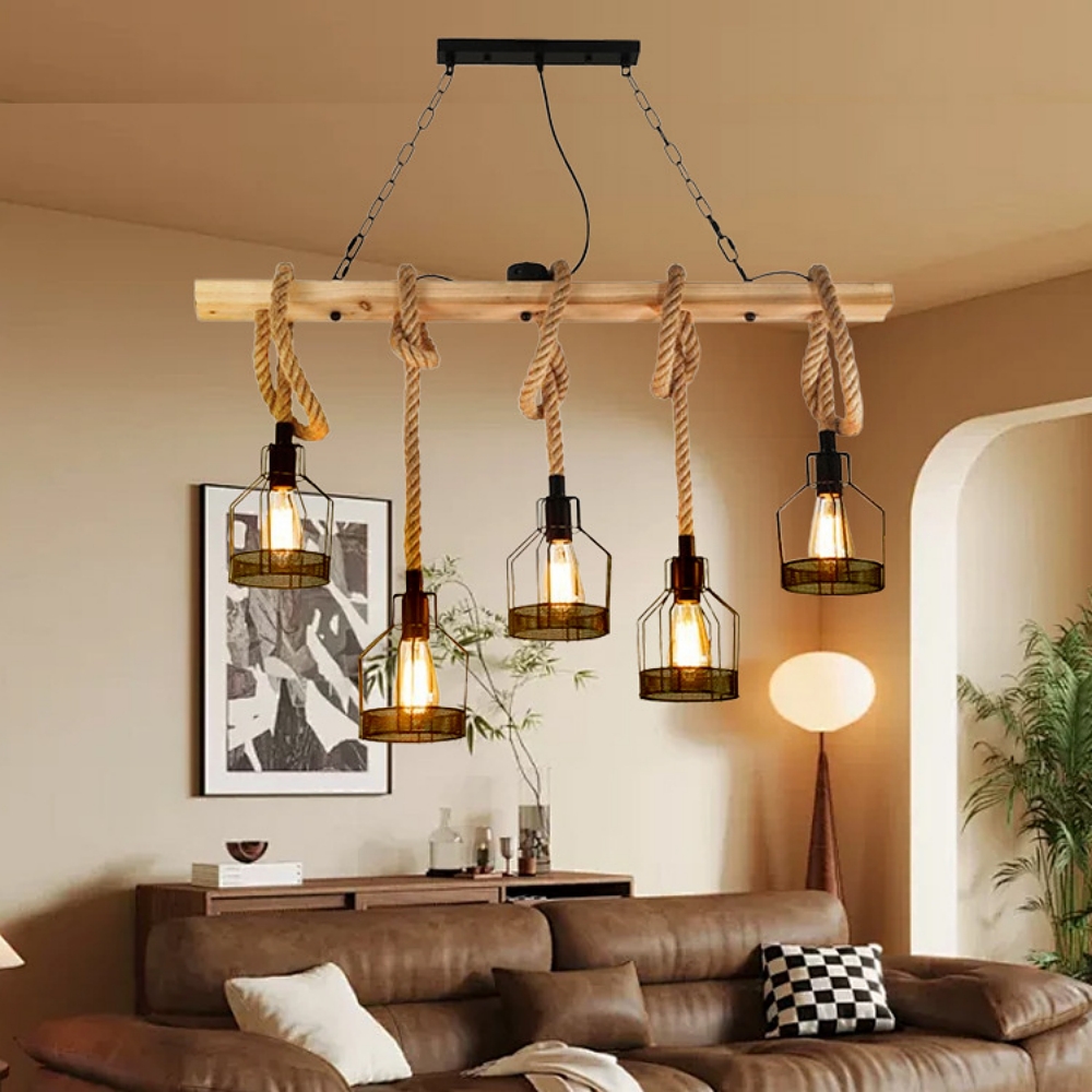 Retro Industrial Style Hemp Rope Grenade Pendant Lamp