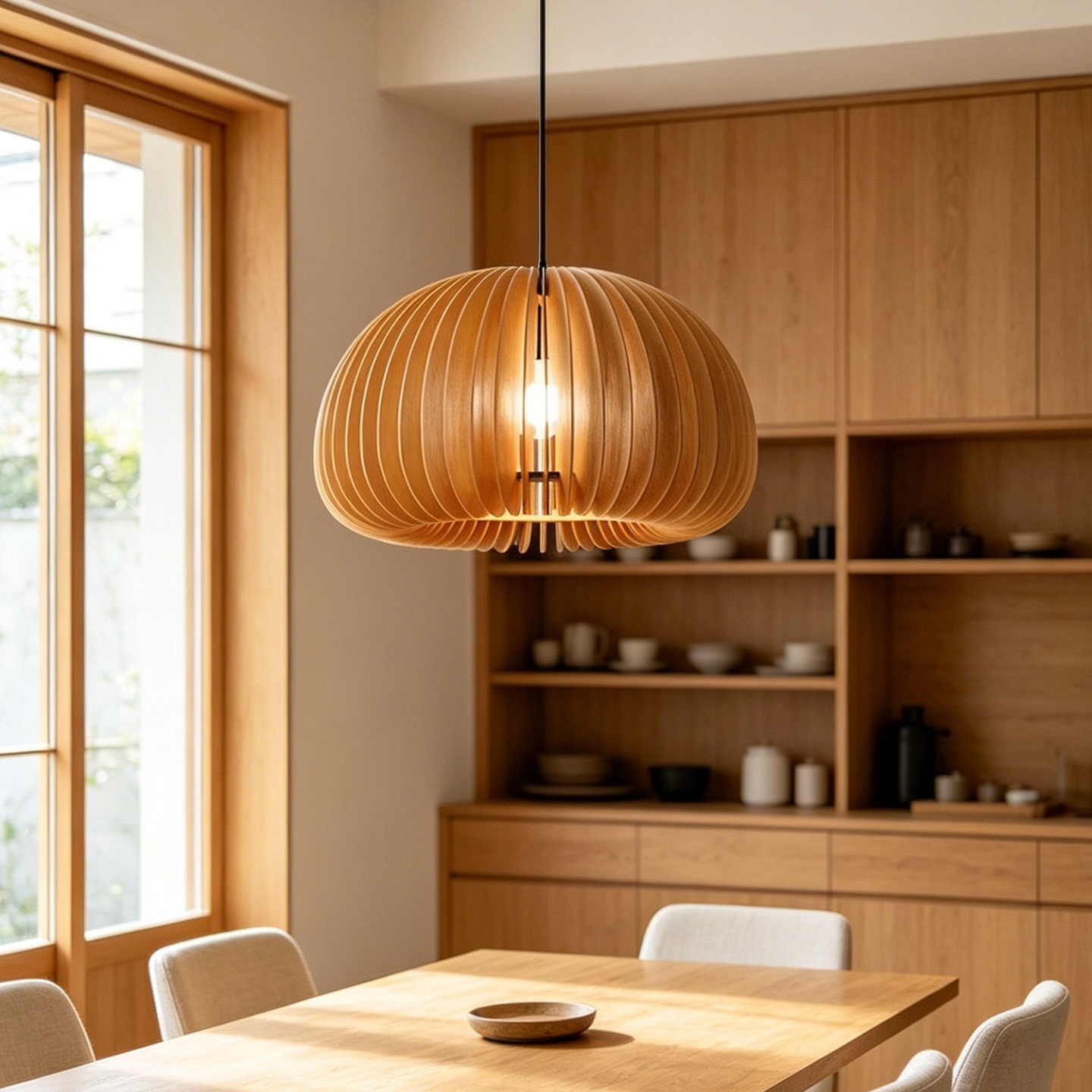 Restaurant Lamps Nordic Solid Wooden Pendant Light Pumpkin Chandelier
