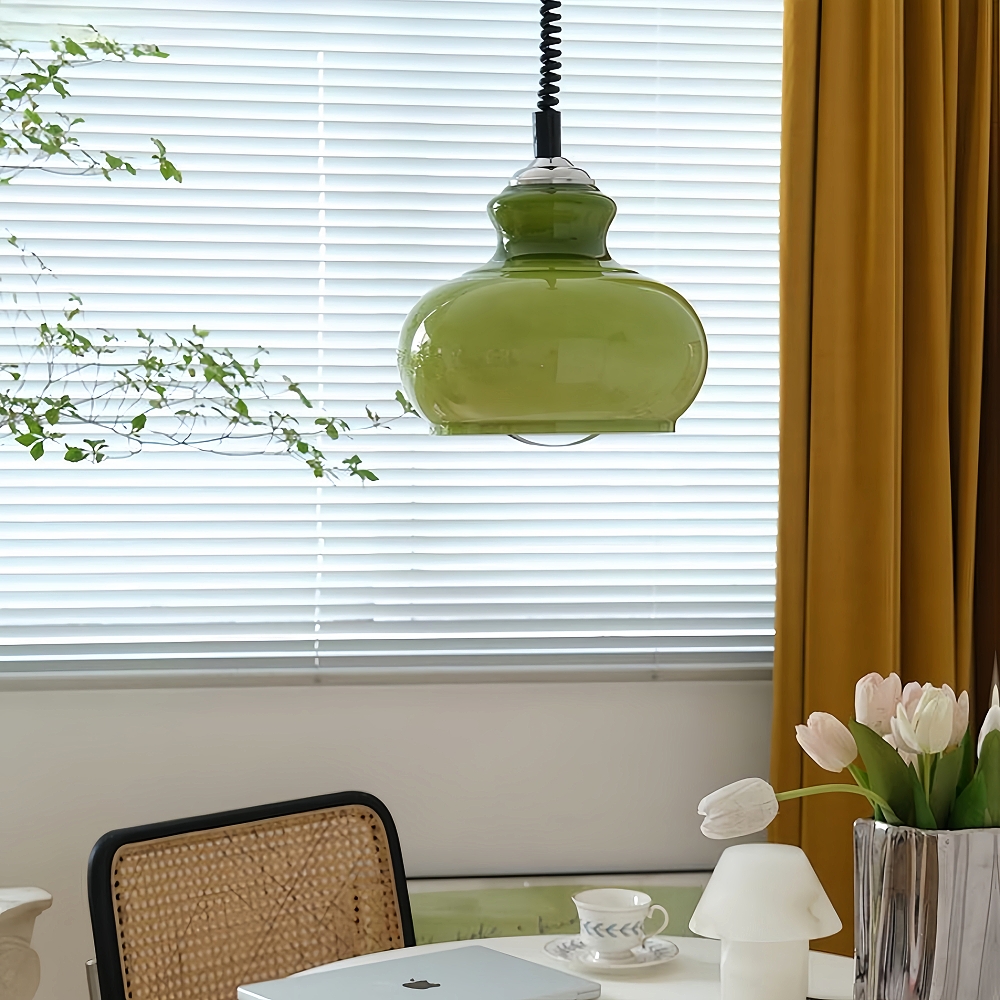 French Retro Cream Style Gourd Shaped Glass Art Pendant Light