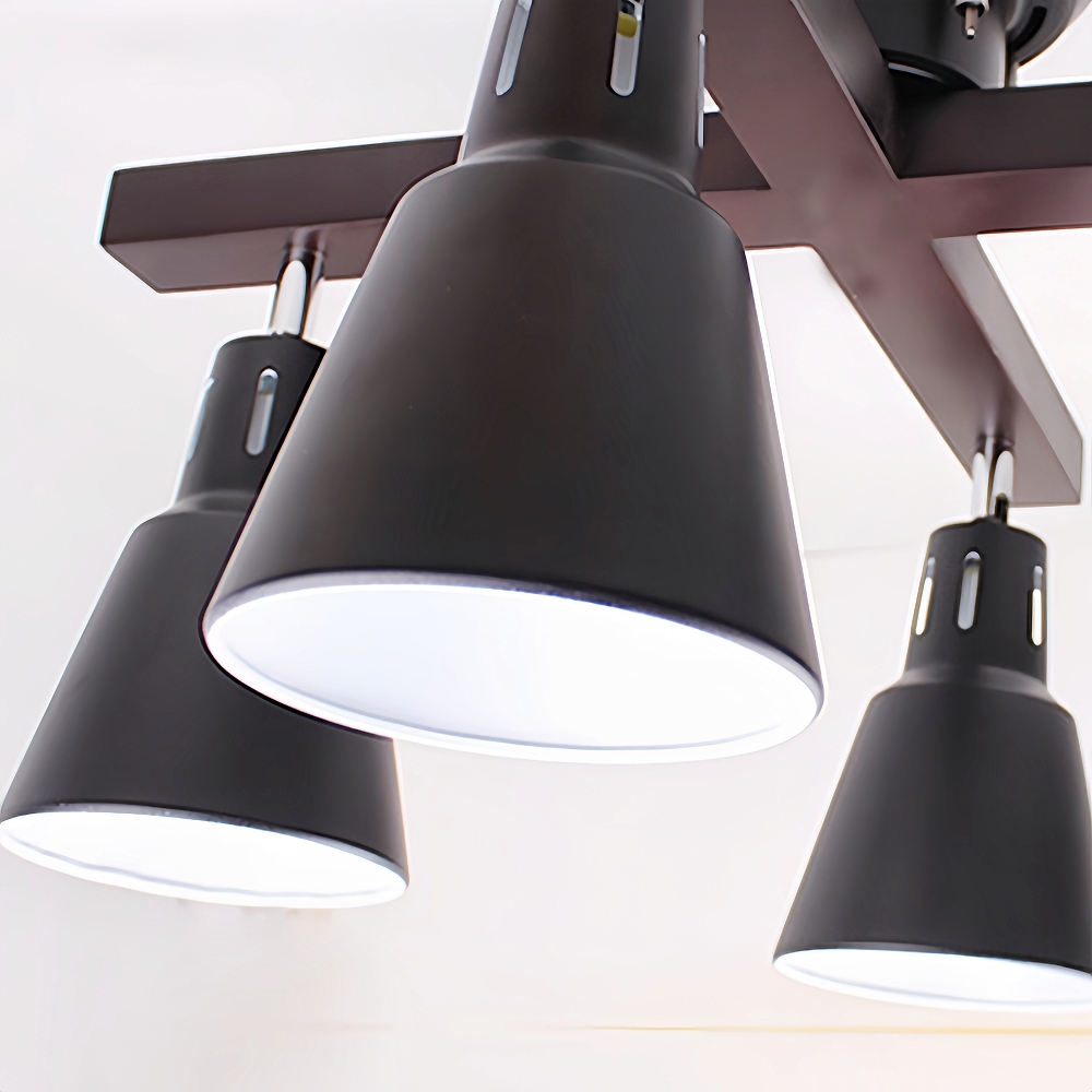 Japanese Style Solid Wood Track Multi Head Ceiling Light