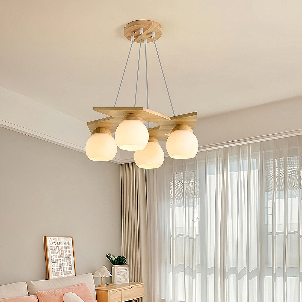 Nordic Creative Personalized Solid Wood Windmill Shaped Pendant Light