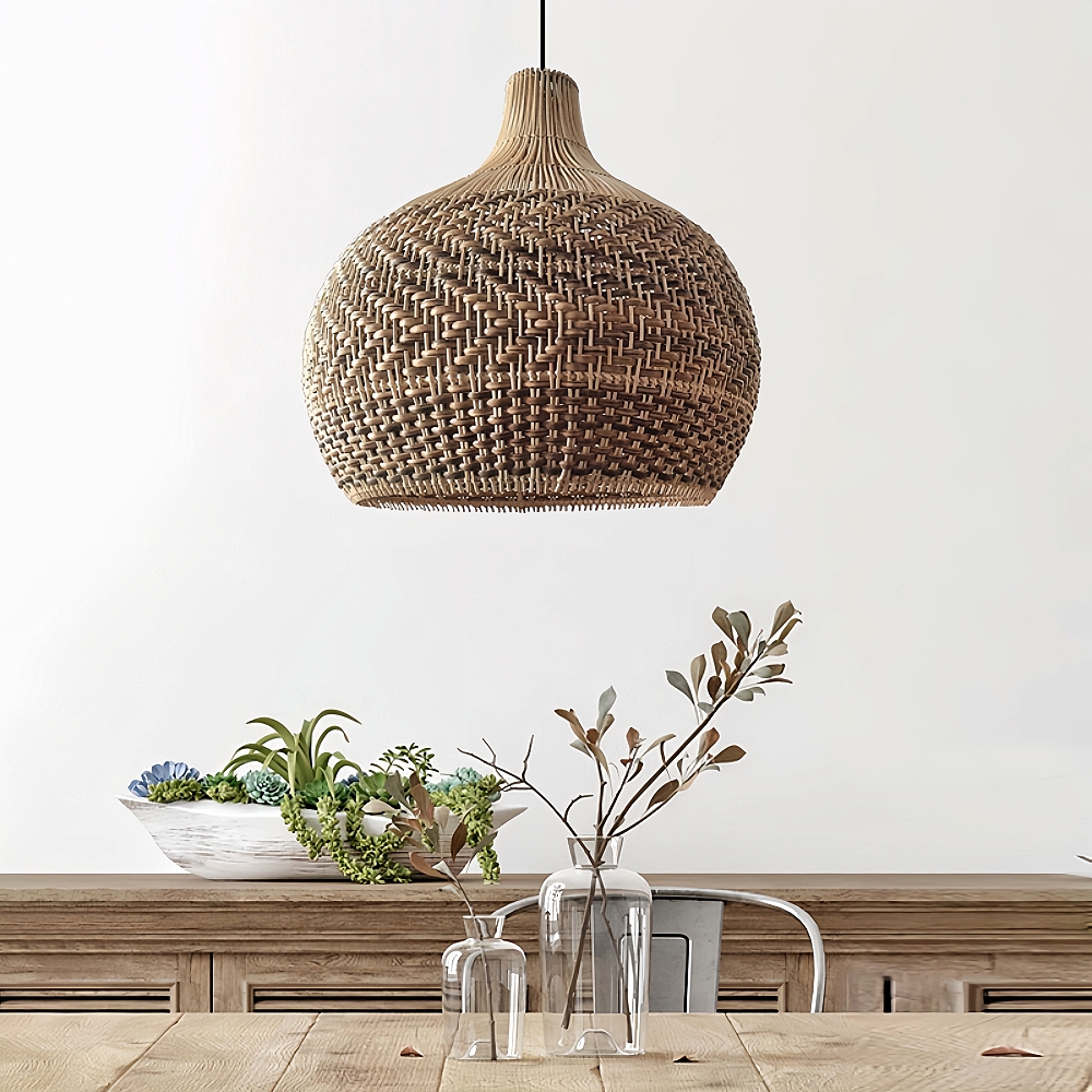 Handwoven Rustic Rattan Pendant Light Lampshade For Living Room
