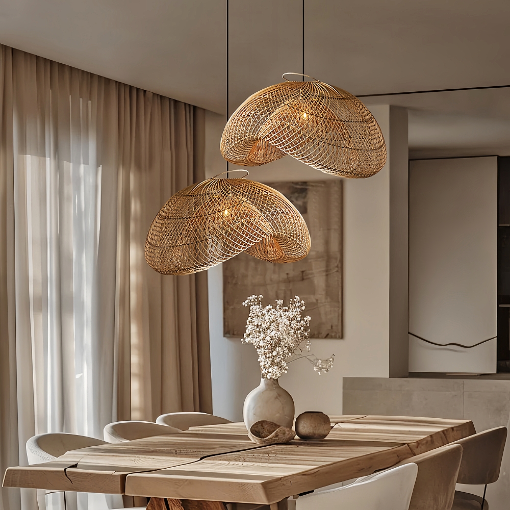 Wabi-Sabi Style Japanese Rattan Pendant Light Fixture For