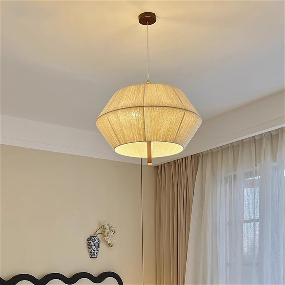 Wabi Sabi Style Tea Room Vintage Woven Cotton Thread Pendant Light