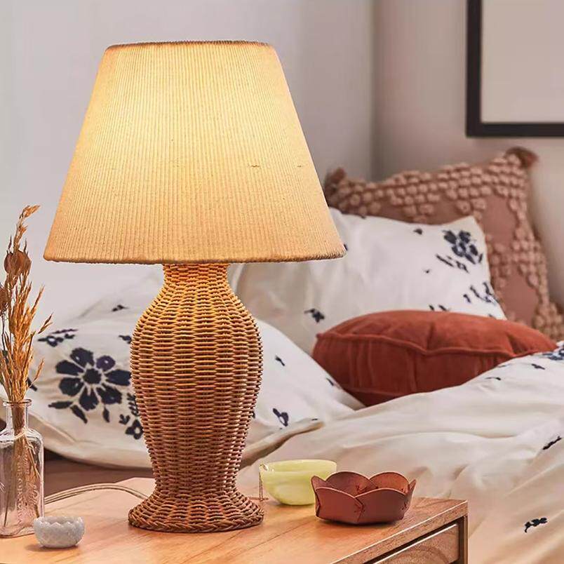 Rustic Woven Table Lamps with Natural Bamboo Material Light