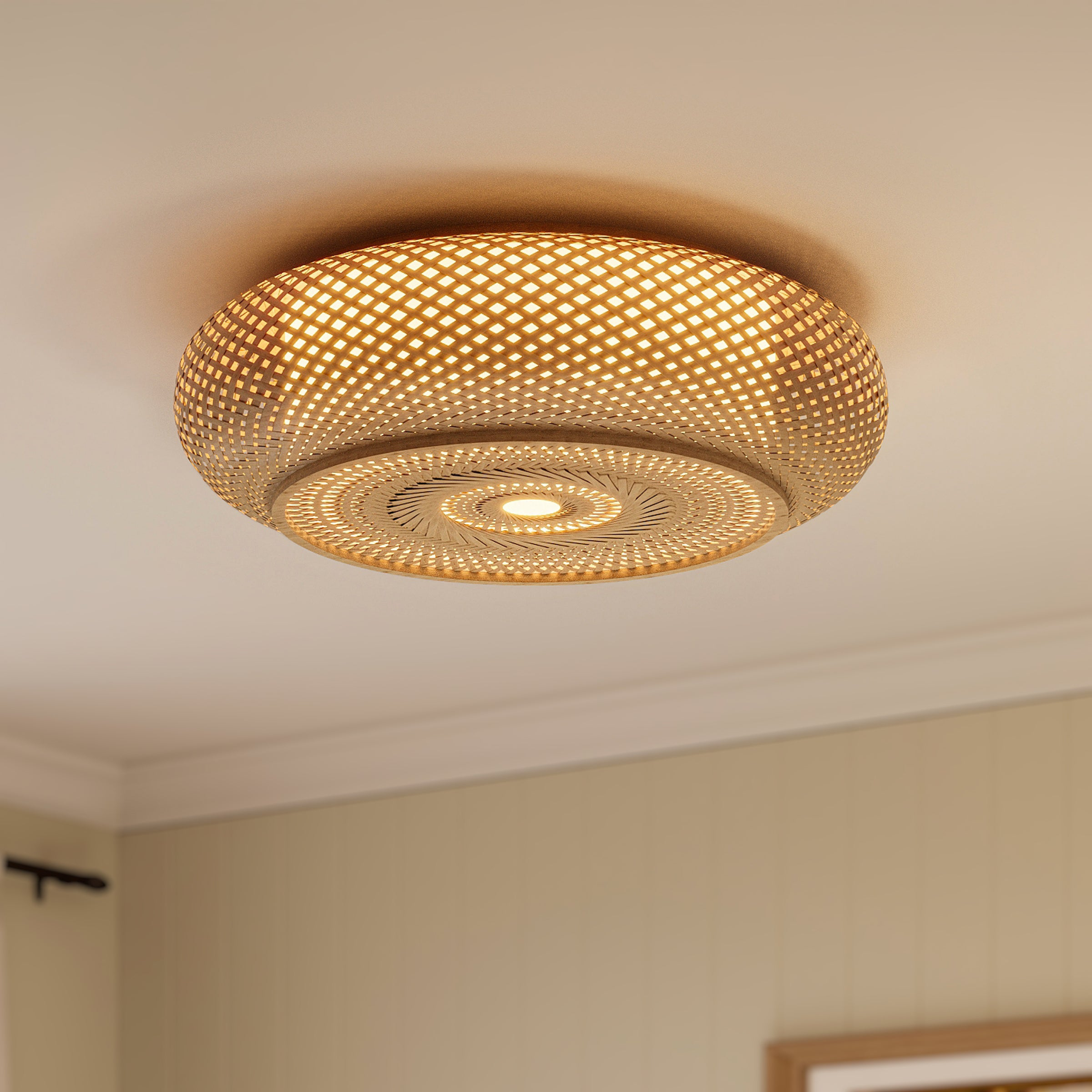Bamboo Flush Mount Ceiling Light for Bedroom