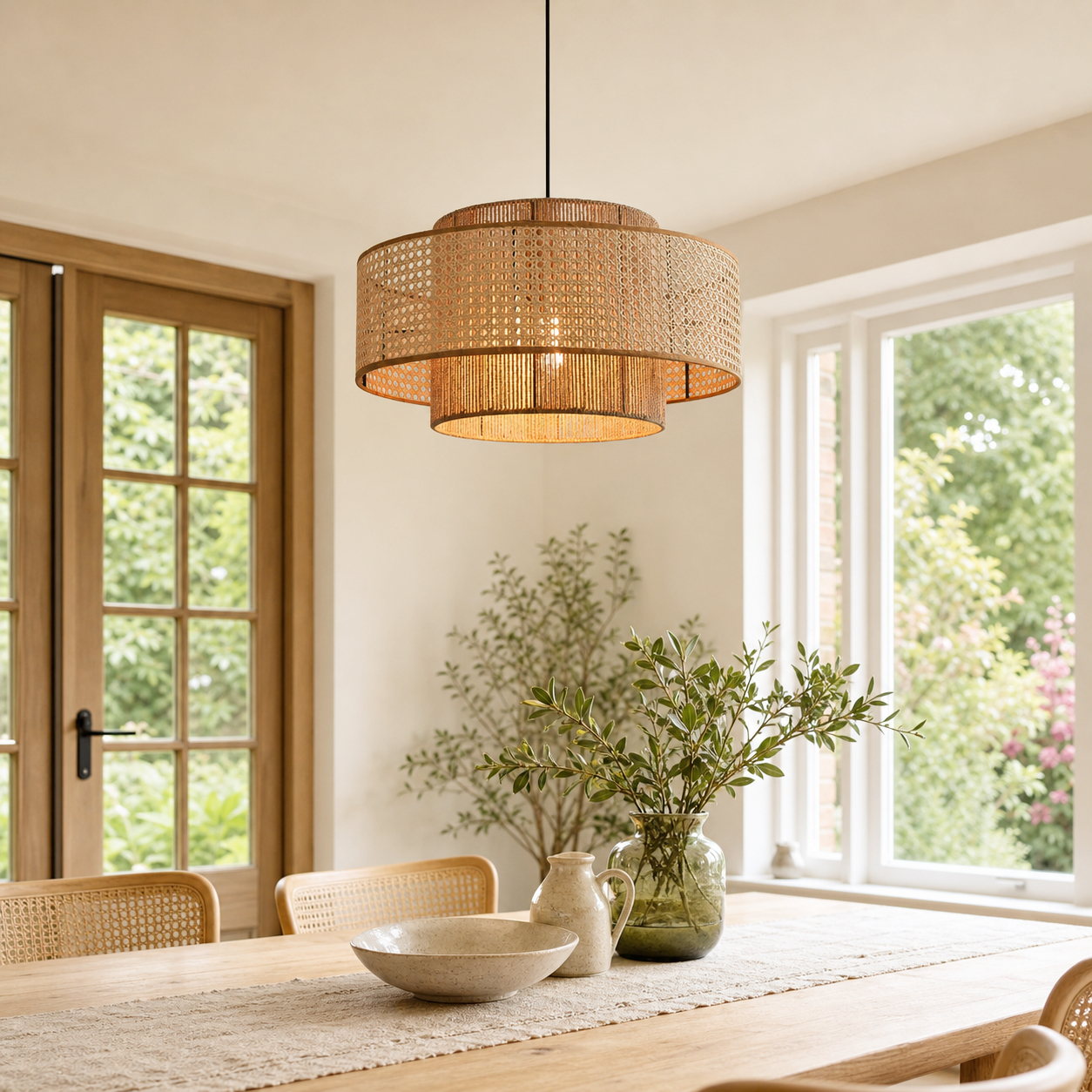 Restaurant Rattan Pendant Light Fixture Wabi-sabi Rope Light