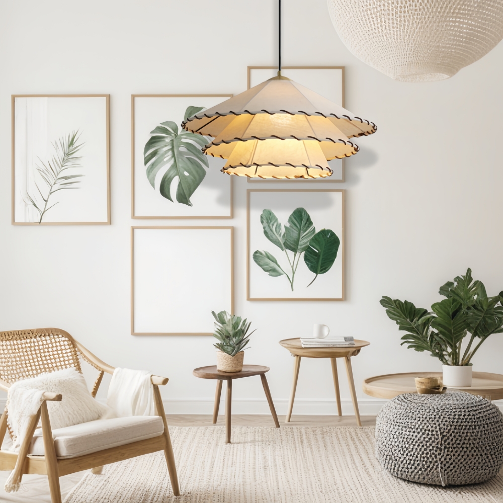 Vinatge Wabi-Sabi Lotus Leaf Fabric Pendant Light
