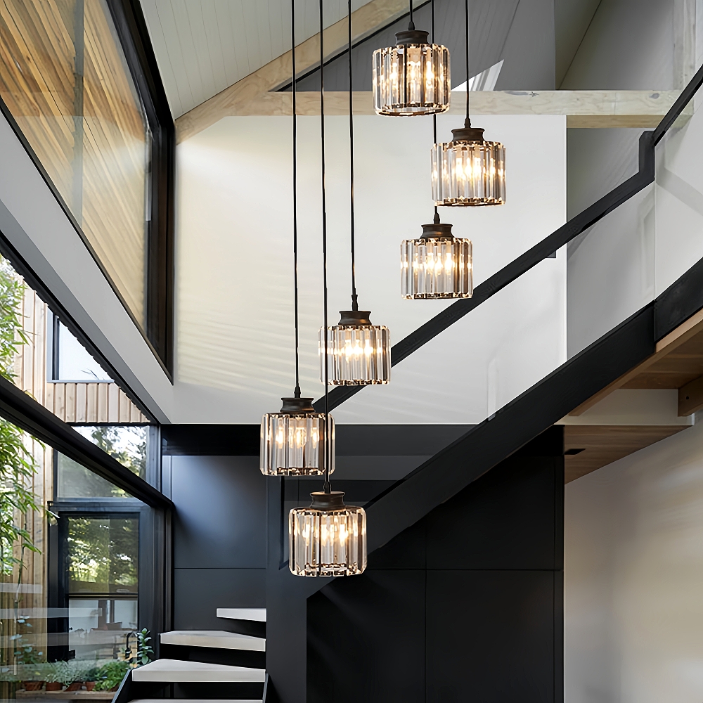 Modern Minimalist LED Crystal Chandelier Creative Duplex Staircase Villa Living Room Lighting Fixtures