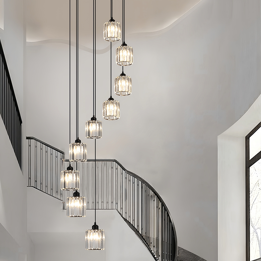 Modern Minimalist LED Crystal Chandelier Creative Duplex Staircase Villa Living Room Lighting Fixtures