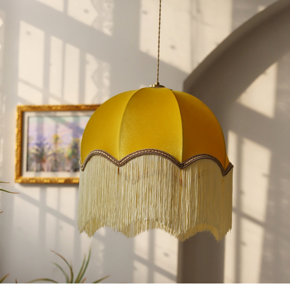 Boho Room Decorative Tassel Chandelier Modern Elegant Lemon Yellow Fabric Pendant Lights