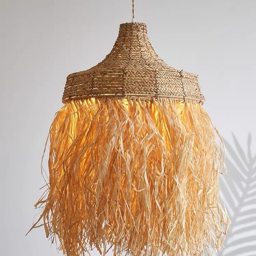Bohemian Raffia Tassel Pendant Light Boho Coastal Living Room Lighting