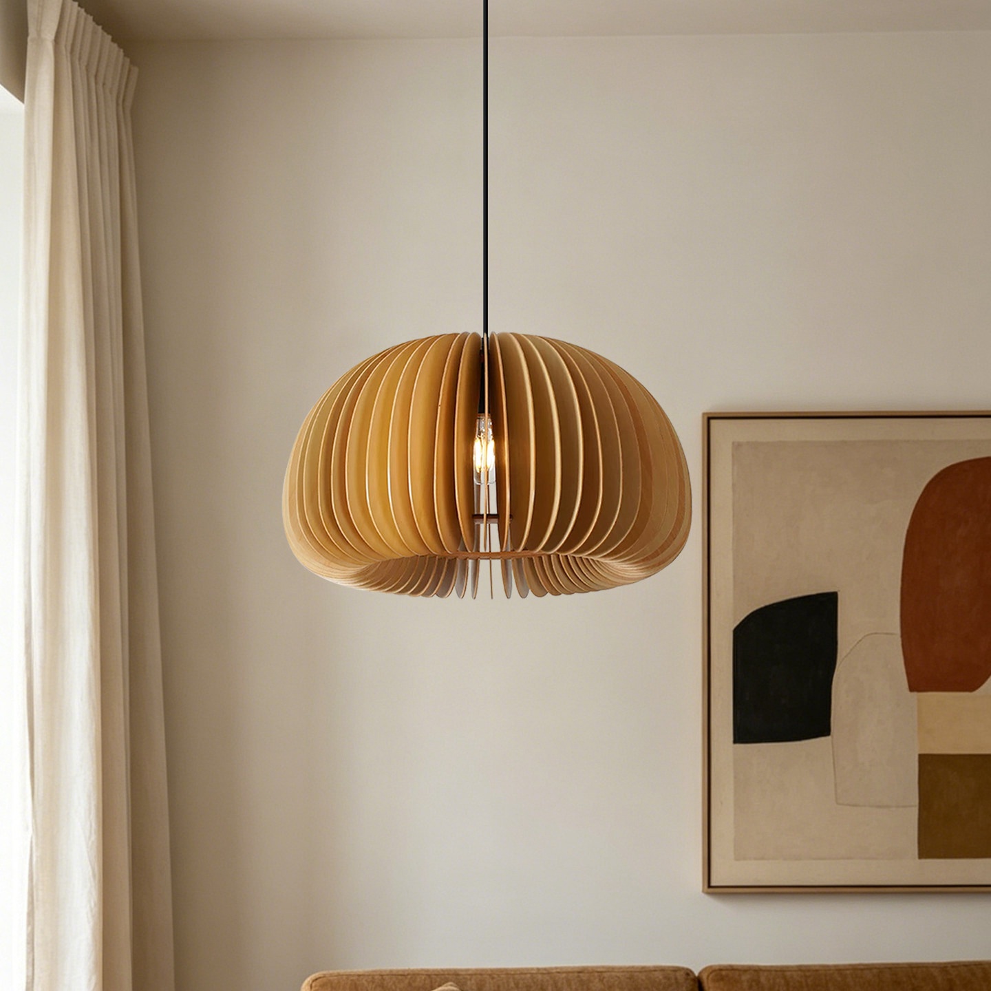 Restaurant Lamps Nordic Solid Wooden Pendant Light Pumpkin Chandelier