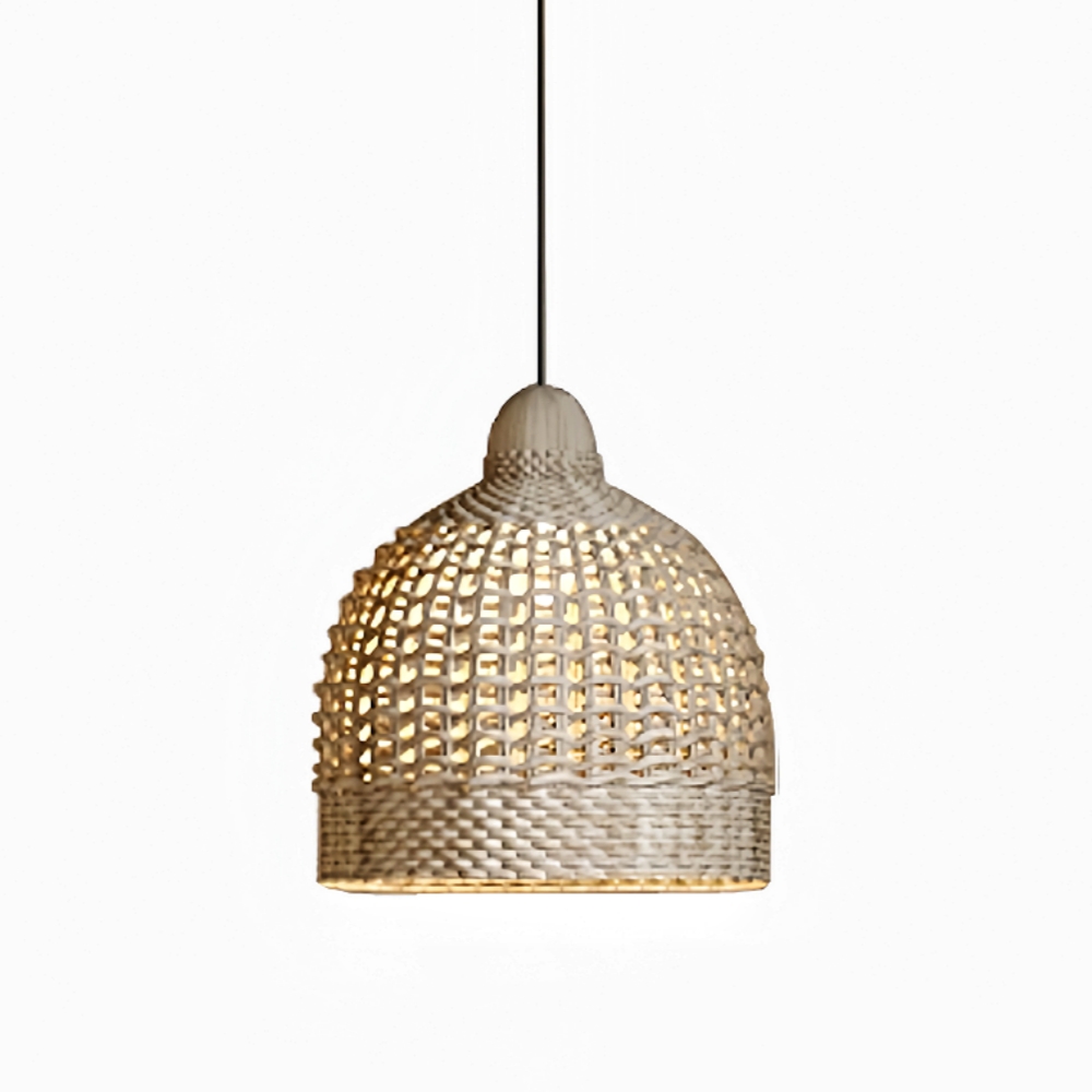Wabi-sabi Rattan Drum Light Pendant Japanese Retro Bedroom Bedside Chandelier