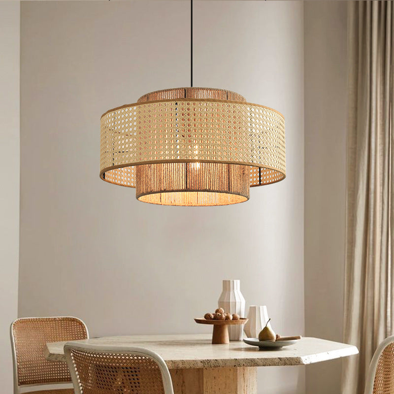 Restaurant Rattan Pendant Light Fixture Wabi-sabi Rope Light