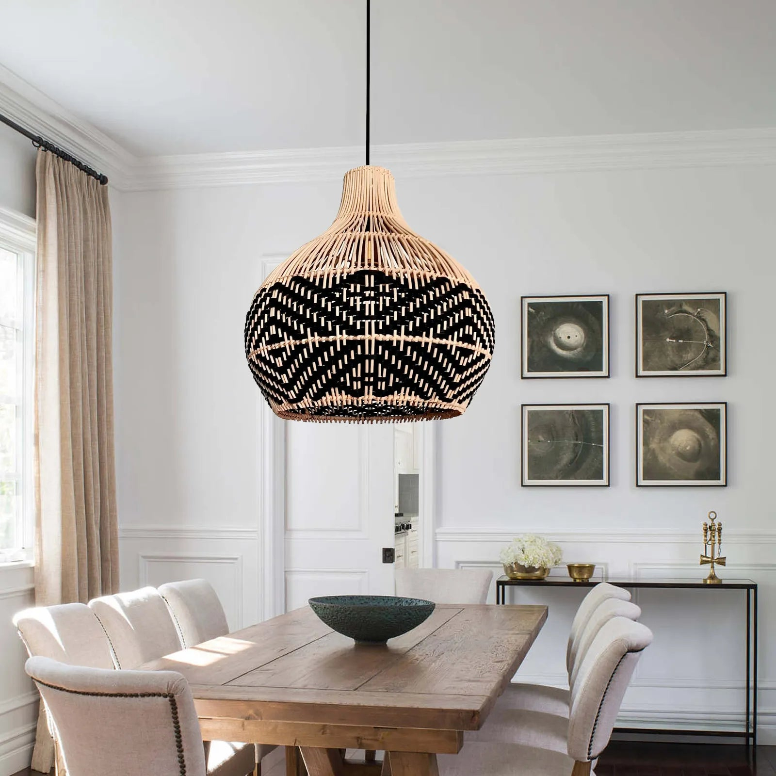 Black Rattan Pendant Lamp Shade Handmade Over Kitchen Sink Lighting