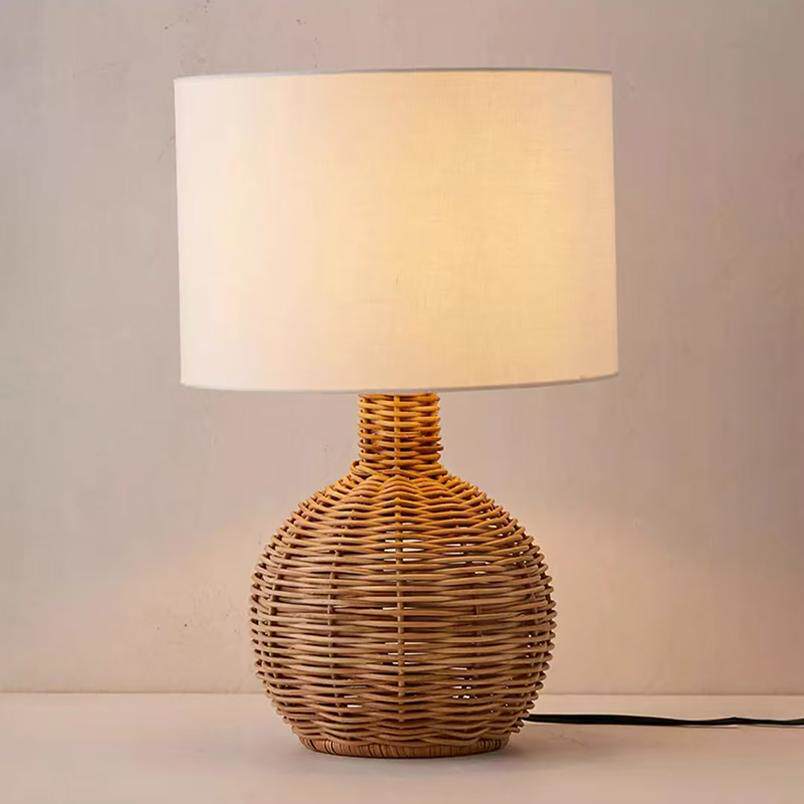 Rustic Woven Table Lamps with Natural Bamboo Material Light