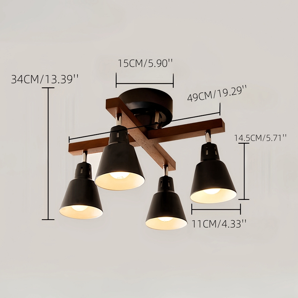 Japanese Style Solid Wood Track Multi Head Ceiling Light