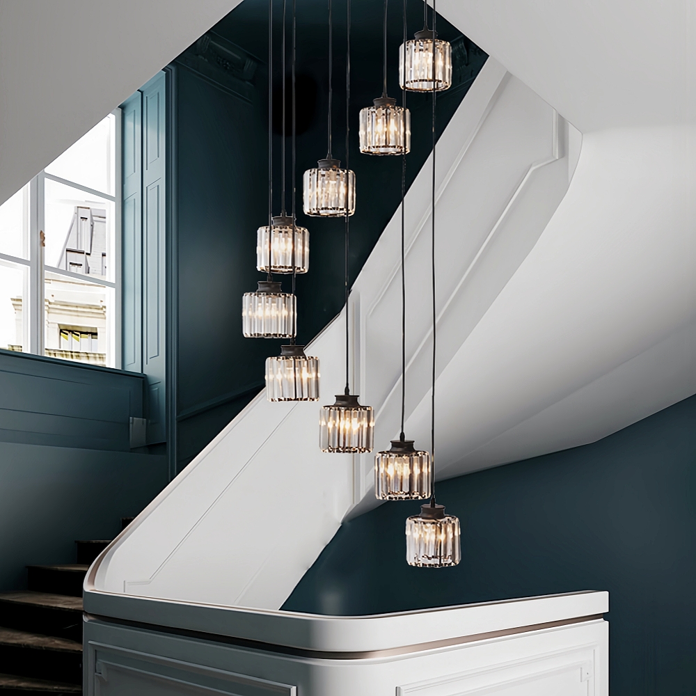 Modern Minimalist LED Crystal Chandelier Creative Duplex Staircase Villa Living Room Lighting Fixtures