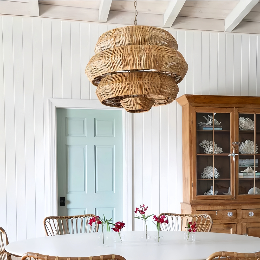 Rattan Multi-Tiered Honeycomb-Shaped Pendant Light