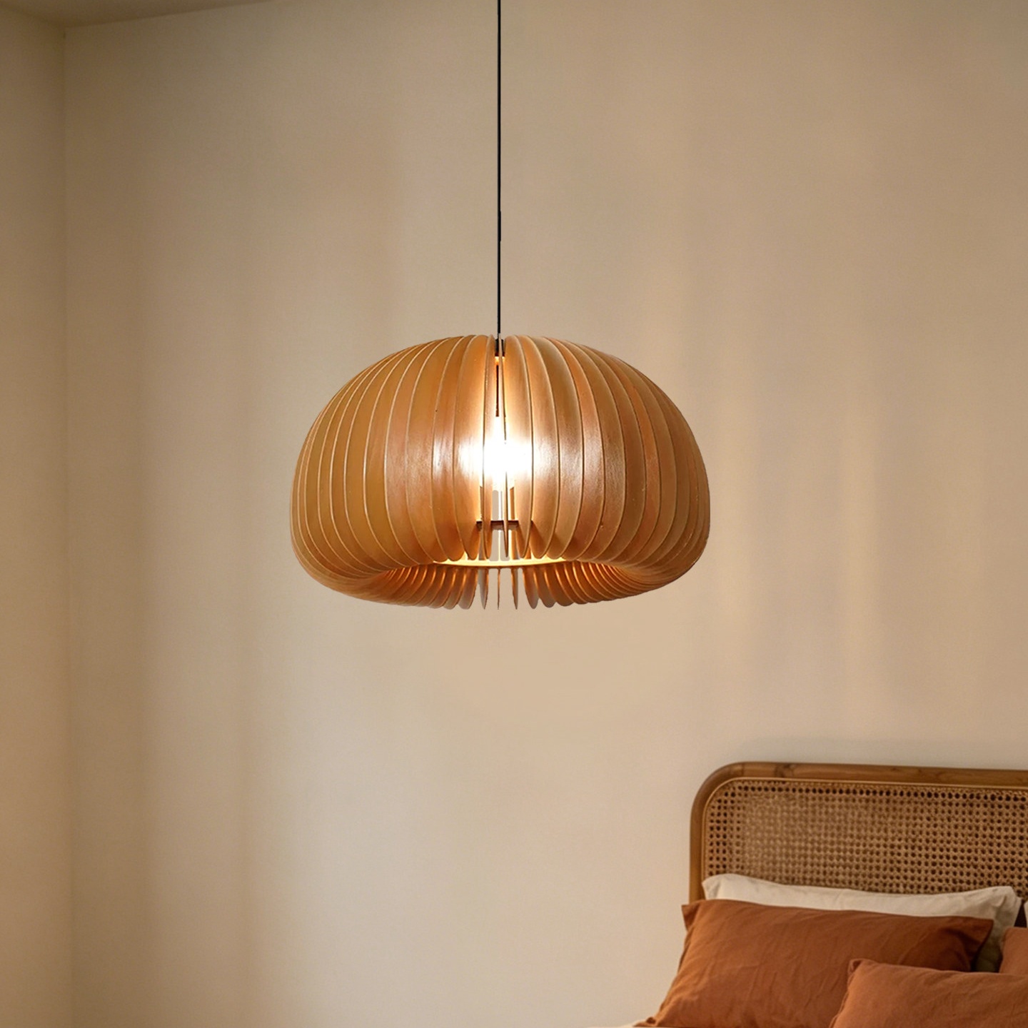 Restaurant Lamps Nordic Solid Wooden Pendant Light Pumpkin Chandelier