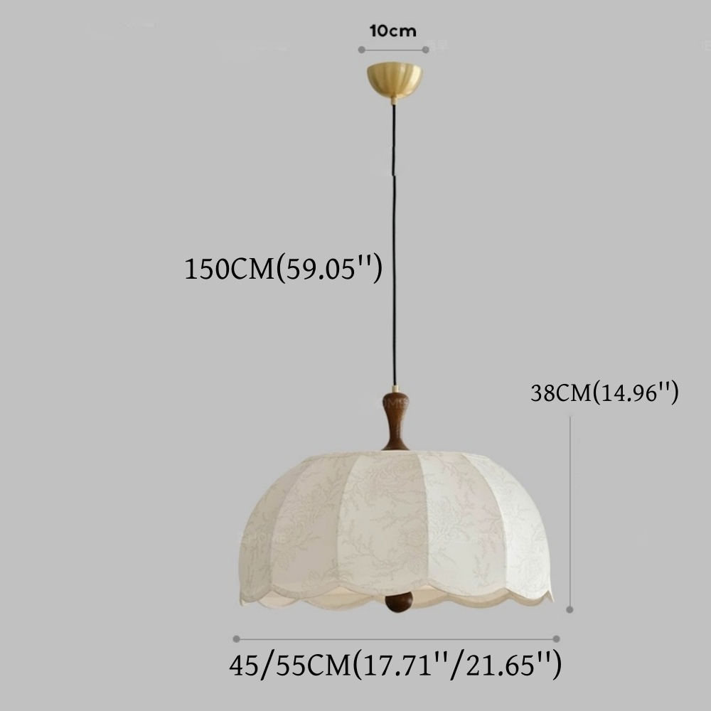 French Retro Patterned Fabric Bedroom Pendant Light