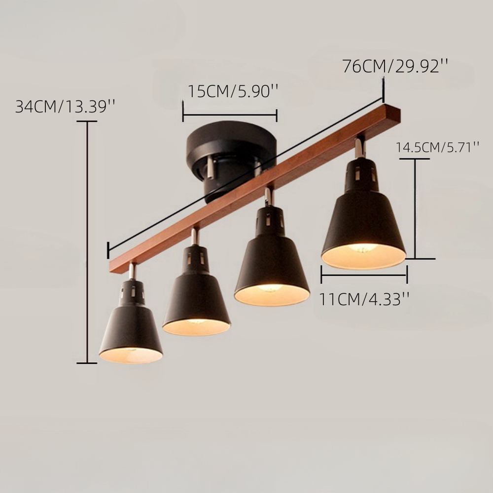 Japanese Style Solid Wood Track Multi Head Ceiling Light
