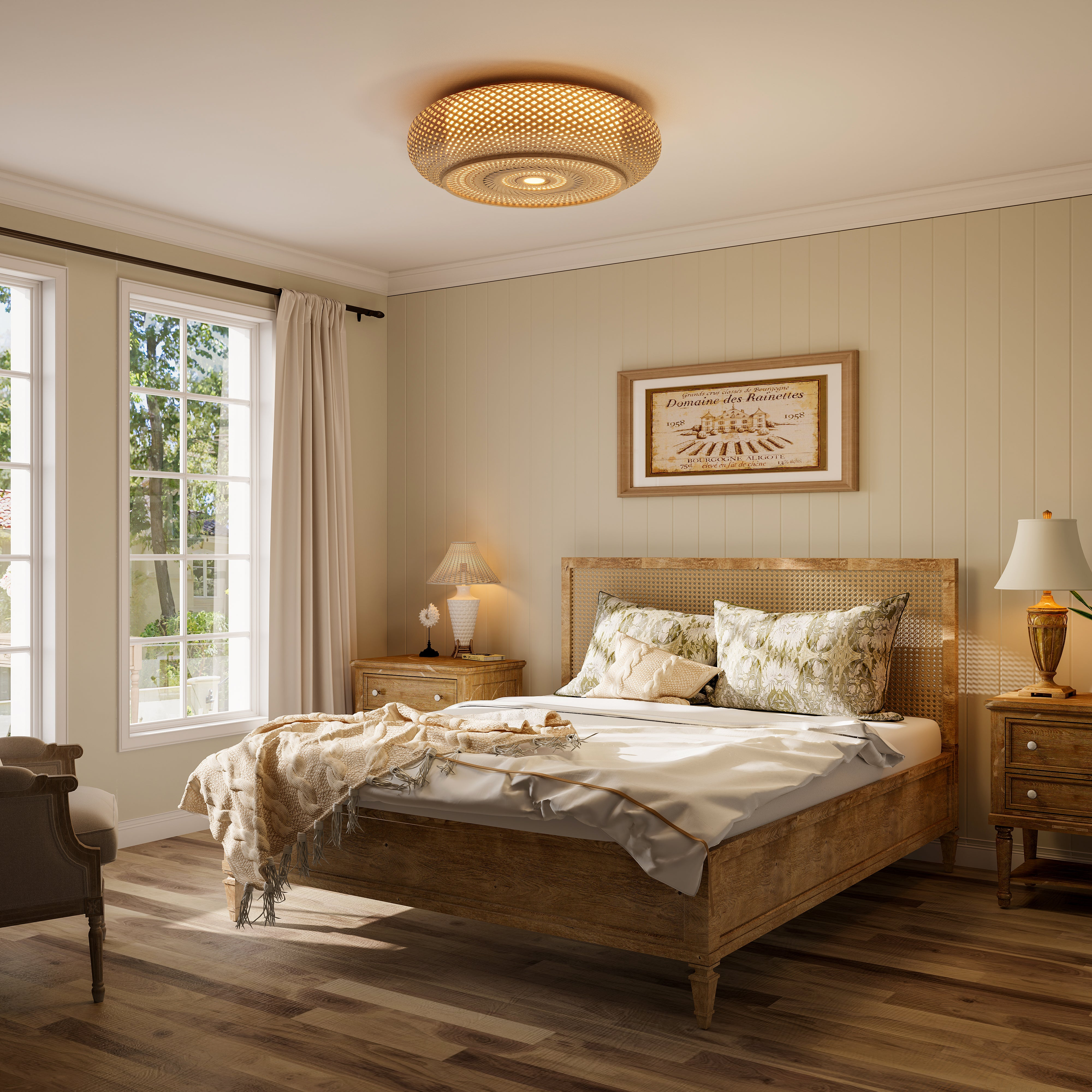 Bamboo Flush Mount Ceiling Light for Bedroom