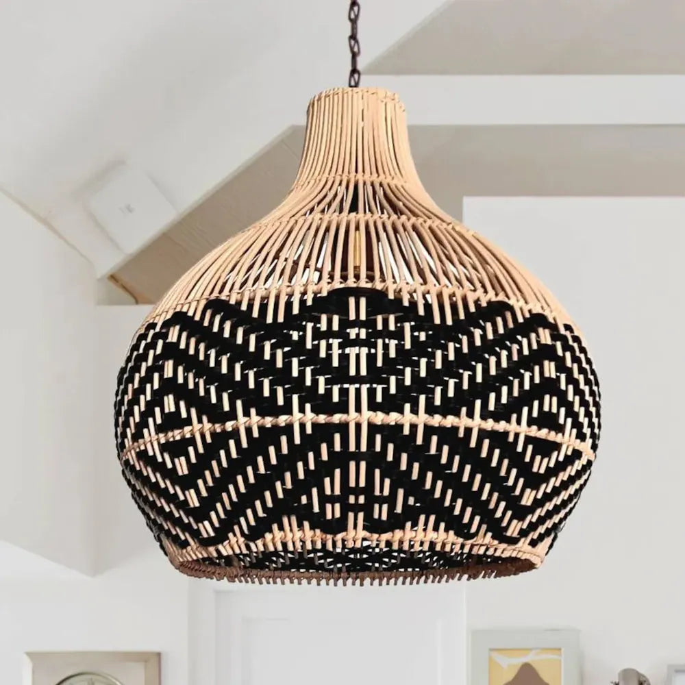 Black Rattan Pendant Lamp Shade Handmade Over Kitchen Sink Lighting