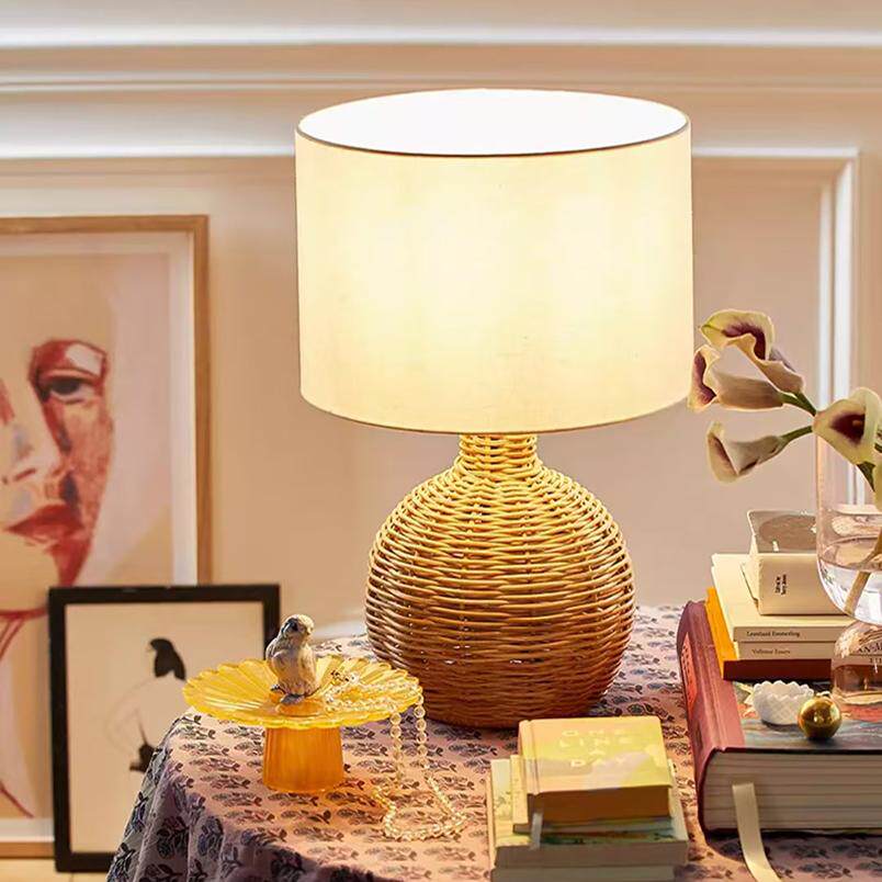 Rustic Woven Table Lamps with Natural Bamboo Material Light