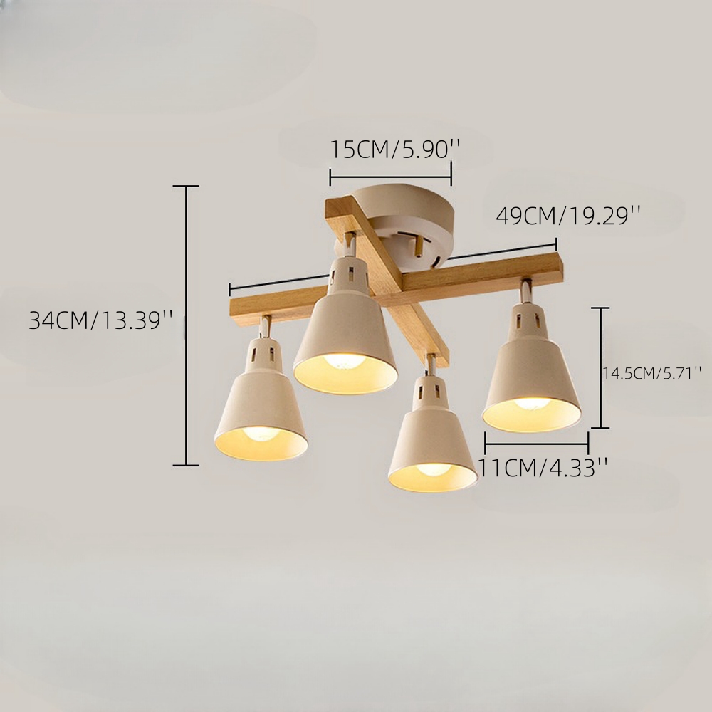 Japanese Style Solid Wood Track Multi Head Ceiling Light